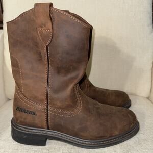 BRAZOS (B9703) Men's Crazy Horse II Western Brown Leather Boots Size 9M EUC